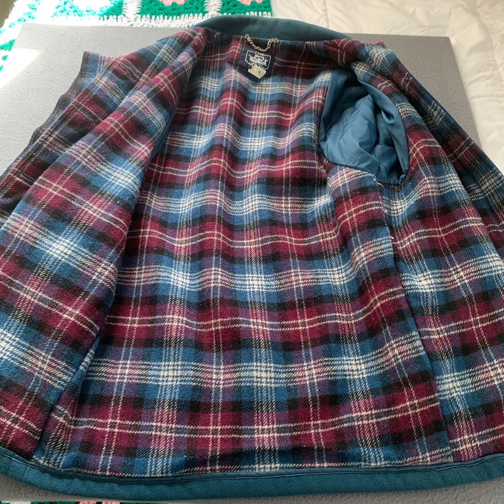 Vintage Woolrich Woman Wool Coat Jacket w/ Scarf Small Green Plaid Lined USA - Picture 6 of 11